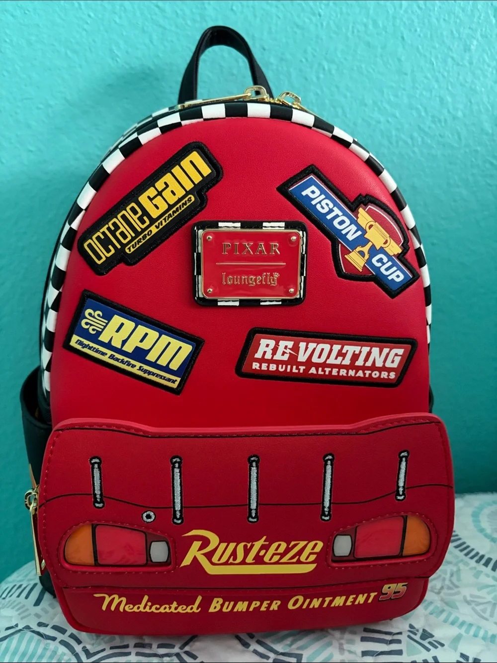 SET Loungefly Disney Pixar Cars Lightning McQueen Light-Up Backpack & Wallet NWT